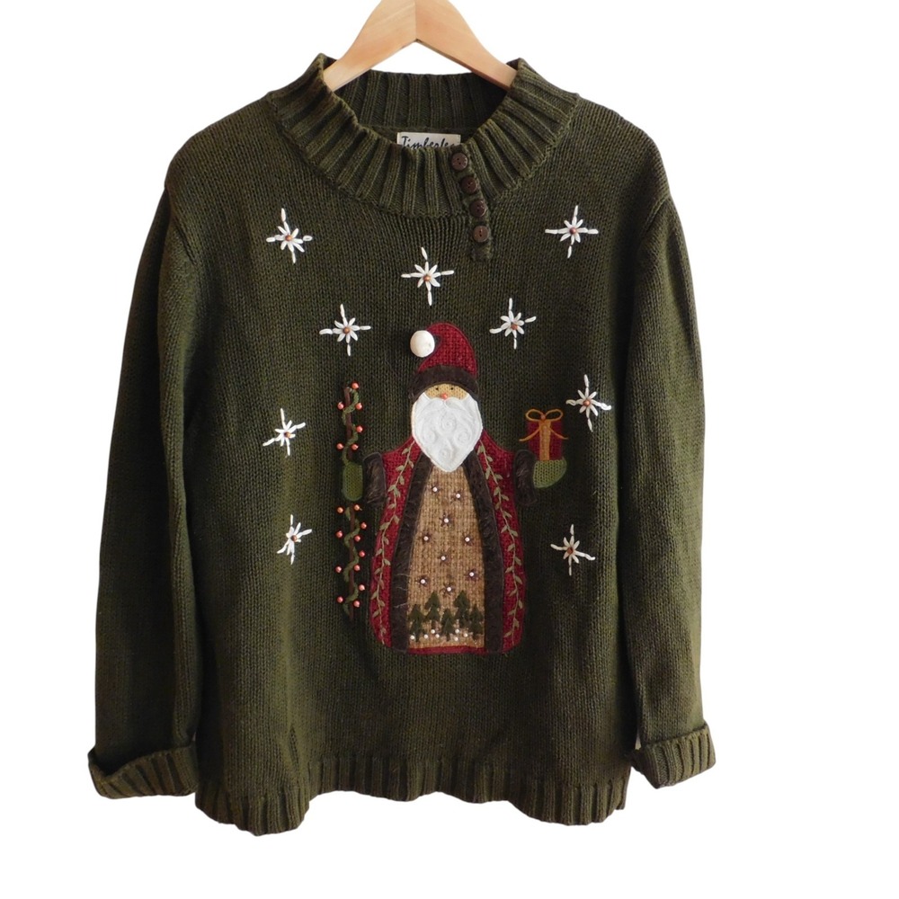 Vtg Santa Clause Christmas Sweater Old Saint Nick Mock Neck Ugly Christmas Sz XL